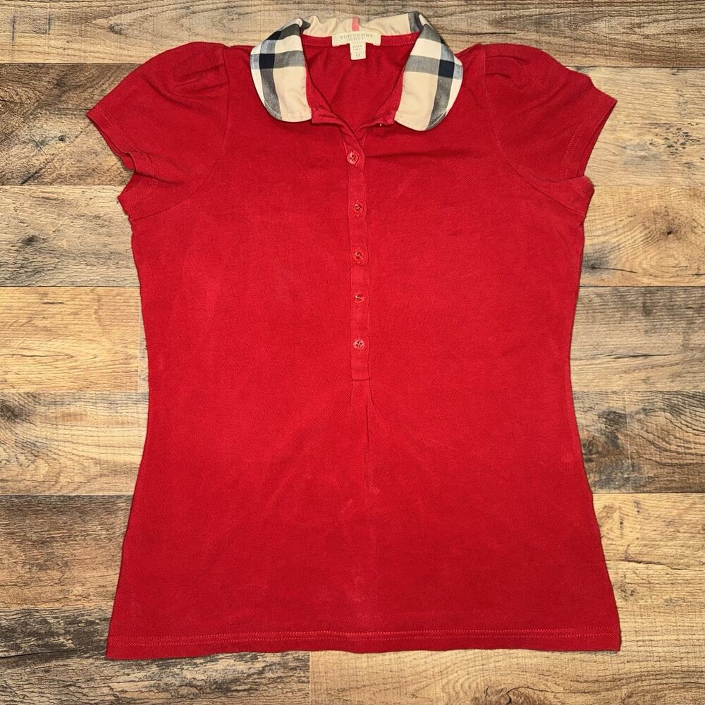 Burberry Brit Women's Short Sleeve Nova Check Trim Polo Shirt Size M Red